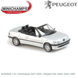 Modelauto 1:43 | Minichamps 940112832 | Peugeot 306 Cabrio Zilver 1998 Modelauto 1:43 | Minichamps 940112832 | Peugeot 306 Cabrio Zilver 1998