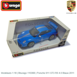 Modelauto 1:18 | Bburago 11036B | Porsche 911 GT3 RS 4.0 Blauw 2011 Modelauto 1:18 | Bburago 11036B | Porsche 911 GT3 RS 4.0 Blauw 2011