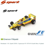 Modelauto 1:43 | Spark S3936 | Copersucar F6 1979 #14 South Africa / Kyalami Modelauto 1:43 | Spark S3936 | Copersucar F6 1979 #14 South Africa / Kyalami