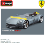 Modelauto 1:18 | Bburago 16013GY | Ferrari Monza SP1 Silver / Yellow Modelauto 1:18 | Bburago 16013GY | Ferrari Monza SP1 Silver / Yellow