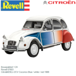 Bouwpakket 1:24 | Revell 07653 | Citroën 2CV Cocorico Blue / white / red 1986 Bouwpakket 1:24 | Revell 07653 | Citroën 2CV Cocorico Blue / white / red 1986