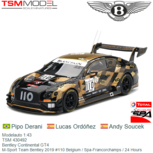 Modelauto 1:43 | TSM 430492 | Bentley Continental GT4 | M-Sport Team Bentley 2019 #110 Belgium / Spa-Francorchamps / 24 Hours Modelauto 1:43 | TSM 430492 | Bentley Continental GT4 | M-Sport Team Bentley 2019 #110 Belgium / Spa-Francorchamps / 24 Hours