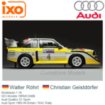 Modelauto 1:18 | IXO-Models 18RMC048B | Audi Quattro S1 Sport | Audi Sport 1985 #4 Britain / RAC Rally Modelauto 1:18 | IXO-Models 18RMC048B | Audi Quattro S1 Sport | Audi Sport 1985 #4 Britain / RAC Rally