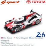 Modelauto 1:87 | Spark 87S141 | Toyota TS050 Hybrid | Toyota Gazoo Racing 2018 #7 France / Le Mans 24 Hours Modelauto 1:87 | Spark 87S141 | Toyota TS050 Hybrid | Toyota Gazoo Racing 2018 #7 France / Le Mans 24 Hours