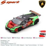 Modelauto 1:43 | Spark SB294 | Lamborghini Huracan GT3 | Grasser Racing Team 2016 #666 Belgium / Spa-Francorchamps / 24 Hours Modelauto 1:43 | Spark SB294 | Lamborghini Huracan GT3 | Grasser Racing Team 2016 #666 Belgium / Spa-Francorchamps / 24 Hours