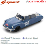 Modelauto 1:43 | Spark S5531 | Citroën DS19 Blue 1964 #233 Monaco / Monte Carlo / Rally Modelauto 1:43 | Spark S5531 | Citroën DS19 Blue 1964 #233 Monaco / Monte Carlo / Rally