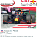 Modelauto 1:18 | Minichamps 110200223 | Red Bull RB16 | Red Bull Racing 2020 #23 Austria / Red Bull Ring / Styrian Grand Prix Modelauto 1:18 | Minichamps 110200223 | Red Bull RB16 | Red Bull Racing 2020 #23 Austria / Red Bull Ring / Styrian Grand Prix