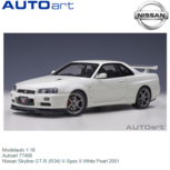 Modelauto 1:18 | Autoart 77408 | Nissan Skyline GT-R (R34) V-Spec II White Pearl 2001 Modelauto 1:18 | Autoart 77408 | Nissan Skyline GT-R (R34) V-Spec II White Pearl 2001