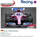 Modelauto 1:43 | Minichamps 417200527 | Racing Point RP20 | BWT Racing Point 2020 #27 Britain / Silverstone / 70th Anniversary GP Modelauto 1:43 | Minichamps 417200527 | Racing Point RP20 | BWT Racing Point 2020 #27 Britain / Silverstone / 70th Anniversary GP