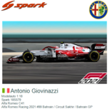 Modelauto 1:18 | Spark 18S579 | Alfa Romeo C41 | Alfa Romeo Racing 2021 #99 Bahrain / Circuit Sakhir / Bahrain GP Modelauto 1:18 | Spark 18S579 | Alfa Romeo C41 | Alfa Romeo Racing 2021 #99 Bahrain / Circuit Sakhir / Bahrain GP
