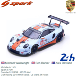 Modelauto 1:43 | Spark S7041 | Porsche 911 RSR LMGTE-AM | Gulf Racing 2018 #86 France / Le Mans 24 Hours Modelauto 1:43 | Spark S7041 | Porsche 911 RSR LMGTE-AM | Gulf Racing 2018 #86 France / Le Mans 24 Hours