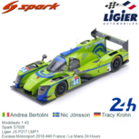 Modelauto 1:43 | Spark S7026 | Ligier JS P217 LMP1 | Eurasia Motorsport 2018 #40 France / Le Mans 24 Hours Modelauto 1:43 | Spark S7026 | Ligier JS P217 LMP1 | Eurasia Motorsport 2018 #40 France / Le Mans 24 Hours