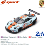Modelauto 1:43 | Spark S7946 | Porsche 911 RSR LMGTE-AM | Gulf Racing 2019 #86 France / Le Mans 24 Hours Modelauto 1:43 | Spark S7946 | Porsche 911 RSR LMGTE-AM | Gulf Racing 2019 #86 France / Le Mans 24 Hours