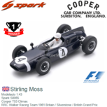 Modelauto 1:43 | Spark S8065 | Cooper T53 Climax | RRC Walker Racing Team 1961 Britain / Silverstone / British Grand Prix Modelauto 1:43 | Spark S8065 | Cooper T53 Climax | RRC Walker Racing Team 1961 Britain / Silverstone / British Grand Prix