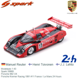 Modelauto 1:43 | Spark S9885 | Porsche 962 CK | Porsche Kremer Racing 1991 #11 France / Le Mans 24 Hours Modelauto 1:43 | Spark S9885 | Porsche 962 CK | Porsche Kremer Racing 1991 #11 France / Le Mans 24 Hours
