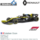 Modelauto 1:18 | Solido 1806801 | Renault R.S.20 | Renault DP World F1 Team 2020 #31 Britain / Silverstone / British Grand Prix Modelauto 1:18 | Solido 1806801 | Renault R.S.20 | Renault DP World F1 Team 2020 #31 Britain / Silverstone / British Grand Prix
