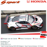 Modelauto 1:43 | Spark SB377 | Honda NSX GT3 | Team Honda Racing 2020 #29 Belgium / Spa-Francorchamps / 24 Hours Modelauto 1:43 | Spark SB377 | Honda NSX GT3 | Team Honda Racing 2020 #29 Belgium / Spa-Francorchamps / 24 Hours