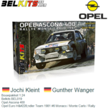 Bouwpakket 1:24 | Belkits BEL019 | Opel Ascona 400 | Opel Euro Händler Team 1981 #6 Monaco / Monte Carlo / Rally Bouwpakket 1:24 | Belkits BEL019 | Opel Ascona 400 | Opel Euro Händler Team 1981 #6 Monaco / Monte Carlo / Rally