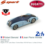 Modelauto 1:18 | Spark 18LM37 | Bugatti 57 G R. Labric Blauw / Donker Blauw 1937 #2 France / Le Mans 24 Hours Modelauto 1:18 | Spark 18LM37 | Bugatti 57 G R. Labric Blauw / Donker Blauw 1937 #2 France / Le Mans 24 Hours