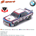 Modelauto 1:43 | Spark 43SE75 | BMW 3.0 CSL | BMW Motorsport 1975 #25 USA / Sebring / 12 Hours Modelauto 1:43 | Spark 43SE75 | BMW 3.0 CSL | BMW Motorsport 1975 #25 USA / Sebring / 12 Hours