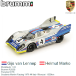 Modelauto 1:43 | Brumm R252B | Porsche 917K | Scuderia Martini Racing 1971 #4 Italy / Monza / 1000km Modelauto 1:43 | Brumm R252B | Porsche 917K | Scuderia Martini Racing 1971 #4 Italy / Monza / 1000km