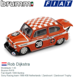 Modelauto 1:43 | Brumm R419 | Fiat Abarth 1000 Berlina | Sony Racing team 1969 #38 Netherlands / Zandvoort / Zandvoort Trophy Modelauto 1:43 | Brumm R419 | Fiat Abarth 1000 Berlina | Sony Racing team 1969 #38 Netherlands / Zandvoort / Zandvoort Trophy