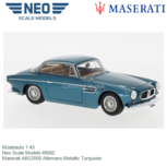 Modelauto 1:43 | Neo Scale Models 46562 | Maserati A6G2000 Allemano Metallic Turquoise Modelauto 1:43 | Neo Scale Models 46562 | Maserati A6G2000 Allemano Metallic Turquoise