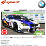 Modelauto 1:43 | Spark SG755 | BMW M6 GT3 | Schubert Motorsport 2021 #20 Germany / Nürburgring / 24 Hours Modelauto 1:43 | Spark SG755 | BMW M6 GT3 | Schubert Motorsport 2021 #20 Germany / Nürburgring / 24 Hours