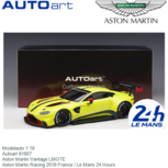 Modelauto 1:18 | Autoart 81807 | Aston Martin Vantage LMGTE | Aston Martin Racing 2018 France / Le Mans 24 Hours Modelauto 1:18 | Autoart 81807 | Aston Martin Vantage LMGTE | Aston Martin Racing 2018 France / Le Mans 24 Hours