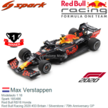 Modelauto 1:18 | Spark 18S486 | Red Bull RB16 Honda | Red Bull Racing 2020 #33 Britain / Silverstone / 70th Anniversary GP Modelauto 1:18 | Spark 18S486 | Red Bull RB16 Honda | Red Bull Racing 2020 #33 Britain / Silverstone / 70th Anniversary GP
