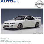 Modelauto 1:18 | Autoart 77406 | Nissan Skyline GT-R (R34) V-Spec II White Pearl 2001 Modelauto 1:18 | Autoart 77406 | Nissan Skyline GT-R (R34) V-Spec II White Pearl 2001
