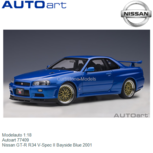 Modelauto 1:18 | Autoart 77409 | Nissan GT-R R34 V-Spec II Bayside Blue 2001 Modelauto 1:18 | Autoart 77409 | Nissan GT-R R34 V-Spec II Bayside Blue 2001