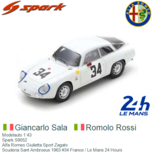 Modelauto 1:43 | Spark S9052 | Alfa Romeo Giulietta Sport Zagato | Scuderia Sant Ambroeus 1963 #34 France / Le Mans 24 Hours Modelauto 1:43 | Spark S9052 | Alfa Romeo Giulietta Sport Zagato | Scuderia Sant Ambroeus 1963 #34 France / Le Mans 24 Hours