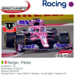 Modelauto 1:43 | Minichamps 417201611 | Racing Point RP20 | Racing Point F1 Team 2020 #11 Bahrain / Circuit Sakhir / Bahrain GP Modelauto 1:43 | Minichamps 417201611 | Racing Point RP20 | Racing Point F1 Team 2020 #11 Bahrain / Circuit Sakhir / Bahrain GP