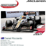 Modelauto 1:43 | Minichamps 537214903 | McLaren MCL35M | MCLAREN F1 TEAM 2021 #03 Monaco Modelauto 1:43 | Minichamps 537214903 | McLaren MCL35M | MCLAREN F1 TEAM 2021 #03 Monaco