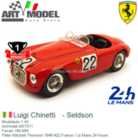 Modelauto 1:43 | Artmodel ART011 | Ferrari 166 MM | Peter Mitchell-Thomson 1949 #22 France / Le Mans 24 Hours Modelauto 1:43 | Artmodel ART011 | Ferrari 166 MM | Peter Mitchell-Thomson 1949 #22 France / Le Mans 24 Hours