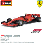 Modelauto 1:18 | Bburago 16810 | Ferrari SF90 | Scuderia Ferrari 2019 #16 Italy / Autodromo Nazionale Monza Modelauto 1:18 | Bburago 16810 | Ferrari SF90 | Scuderia Ferrari 2019 #16 Italy / Autodromo Nazionale Monza