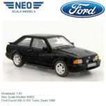 Modelauto 1:43 | Neo Scale Models 44952 | Ford Escort Mk.IV RS Turbo Zwart 1986 Modelauto 1:43 | Neo Scale Models 44952 | Ford Escort Mk.IV RS Turbo Zwart 1986