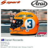 Modelauto 1:5 | Spark 5HF069 | Arai Helmet | McLaren F1 2021 #3 Monte Carlo / Monaco Grand Pri Modelauto 1:5 | Spark 5HF069 | Arai Helmet | McLaren F1 2021 #3 Monte Carlo / Monaco Grand Pri