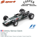 Modelauto 1:43 | Spark S6985 | Cooper T86B | Cooper 1968 #32 France / Rouen Les Essarts / French Grand Prix Modelauto 1:43 | Spark S6985 | Cooper T86B | Cooper 1968 #32 France / Rouen Les Essarts / French Grand Prix