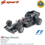 Modelauto 1:43 | Spark S7291 | Lotus 95T | Lotus 1984 #12 Netherlands / Zandvoort / Dutch Grand Prix Modelauto 1:43 | Spark S7291 | Lotus 95T | Lotus 1984 #12 Netherlands / Zandvoort / Dutch Grand Prix