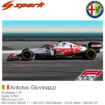 Modelauto 1:43 | Spark S7663 | Alfa Romeo C41 | Alfa Romeo Sauber F1 Team 2021 #99 Bahrain / Circuit Sakhir / Bahrain GP Modelauto 1:43 | Spark S7663 | Alfa Romeo C41 | Alfa Romeo Sauber F1 Team 2021 #99 Bahrain / Circuit Sakhir / Bahrain GP