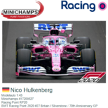 Modelauto 1:43 | Minichamps 417200527 | Racing Point RP20 | BWT Racing Point 2020 #27 Britain / Silverstone / 70th Anniversary GP Modelauto 1:43 | Minichamps 417200527 | Racing Point RP20 | BWT Racing Point 2020 #27 Britain / Silverstone / 70th Anniversary GP