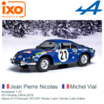 Modelauto 1:24 | IXO-Models 24RAL007B | Alpine A110 Renault 1973 #21 Monte Carlo / Monte Carlo Rallye Modelauto 1:24 | IXO-Models 24RAL007B | Alpine A110 Renault 1973 #21 Monte Carlo / Monte Carlo Rallye