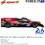 Modelauto 1:43 | Spark S8253 | Oreca 07 Gibson LMP2 | IDEC Sport 2021 #48 France / Le Mans 24 Hours Modelauto 1:43 | Spark S8253 | Oreca 07 Gibson LMP2 | IDEC Sport 2021 #48 France / Le Mans 24 Hours
