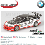 Modelauto 1:43 | Minichamps 400042121 | BMW M3 GTR | Prototype Technology Group 2004 #21 USA / Daytona 24 hours Modelauto 1:43 | Minichamps 400042121 | BMW M3 GTR | Prototype Technology Group 2004 #21 USA / Daytona 24 hours
