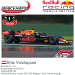 Modelauto 1:18 | Minichamps 110211333 | Red Bull RB16B | Red Bull Racing Honda 2021 #33 Belgium / Spa-Francorchamps Modelauto 1:18 | Minichamps 110211333 | Red Bull RB16B | Red Bull Racing Honda 2021 #33 Belgium / Spa-Francorchamps