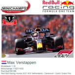 Modelauto 1:18 | Minichamps 110211433 | Red Bull RB16B | Red Bull Racing Honda 2021 #33 Netherlands / Zandvoort / Dutch Grand Prix Modelauto 1:18 | Minichamps 110211433 | Red Bull RB16B | Red Bull Racing Honda 2021 #33 Netherlands / Zandvoort / Dutch Grand Prix