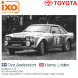 Modelauto 1:43 | IXO-Models RAC359A | Toyota Celica 2000 GT (RA40) 1980 #6 Portugal / Rally Portugal Modelauto 1:43 | IXO-Models RAC359A | Toyota Celica 2000 GT (RA40) 1980 #6 Portugal / Rally Portugal
