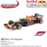 Modelauto 1:18 | Minichamps 110200233 | Red Bull RB16 | Red Bull Racing 2020 #33 Austria / Red Bull Ring / Styrian Grand Prix Modelauto 1:18 | Minichamps 110200233 | Red Bull RB16 | Red Bull Racing 2020 #33 Austria / Red Bull Ring / Styrian Grand Prix